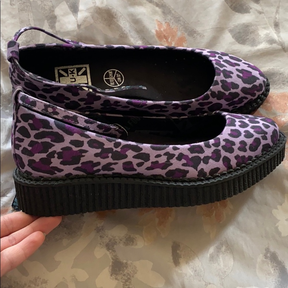 T.U.K Leopard Pointed Ballet Ankle Strap Creeper 7